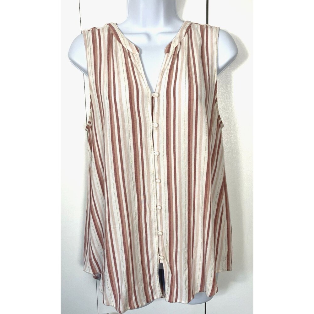 Liz Claiborne Sleeveless Button up Pink & White Blouse Size M